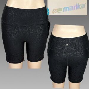 Marika L Black Emboss High Waistband Side Zip Cell Pocket Dry Wik Bike Shorts
